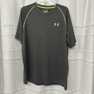Gray and neon green, dri fit under armour T-shirt